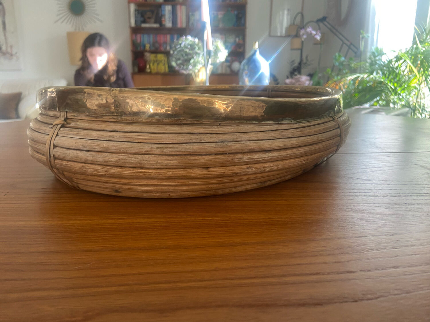 Rattan and Italian brass dish from the 70s