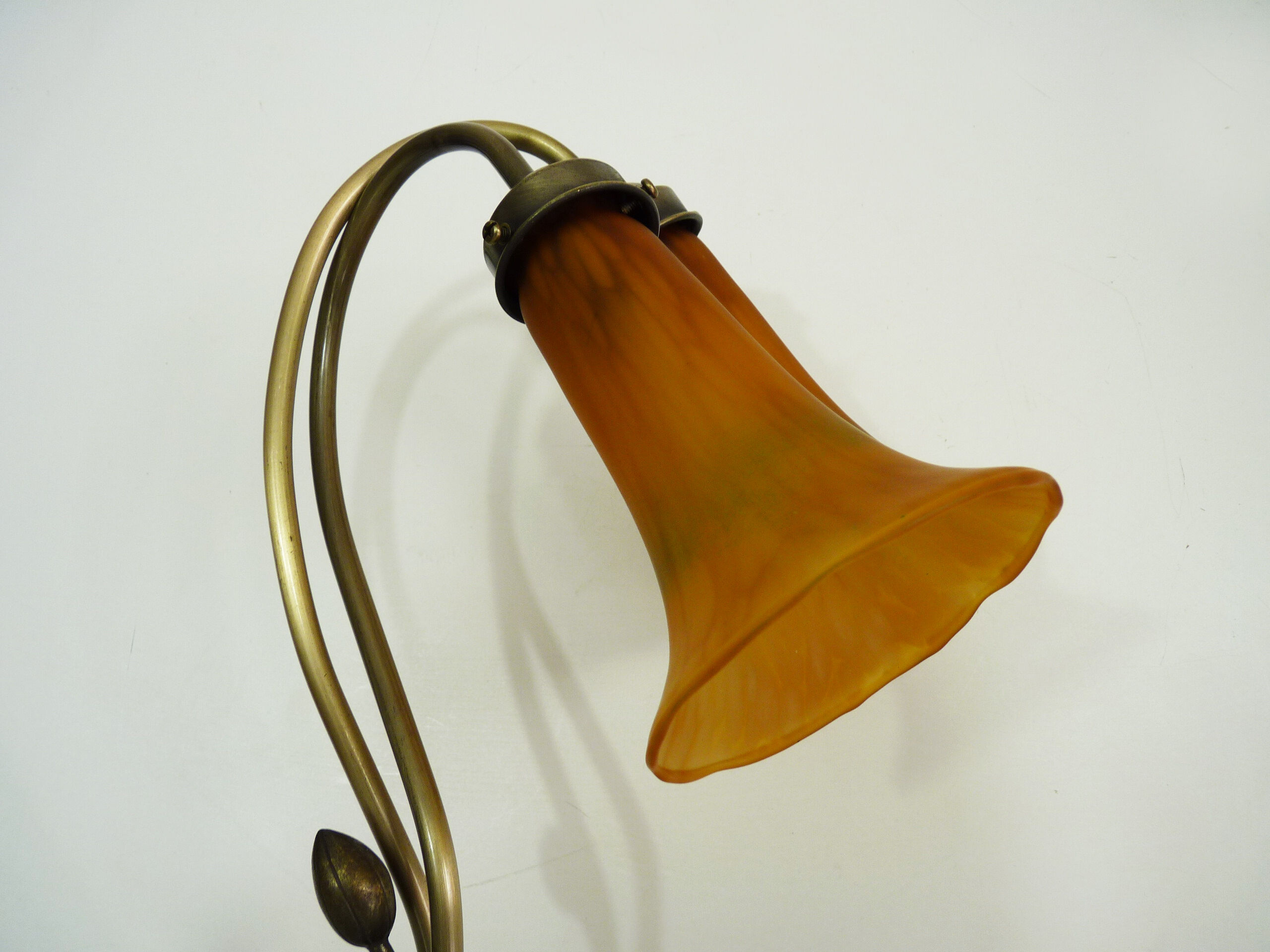 Two-branched lamp with orange tulips, art deco style