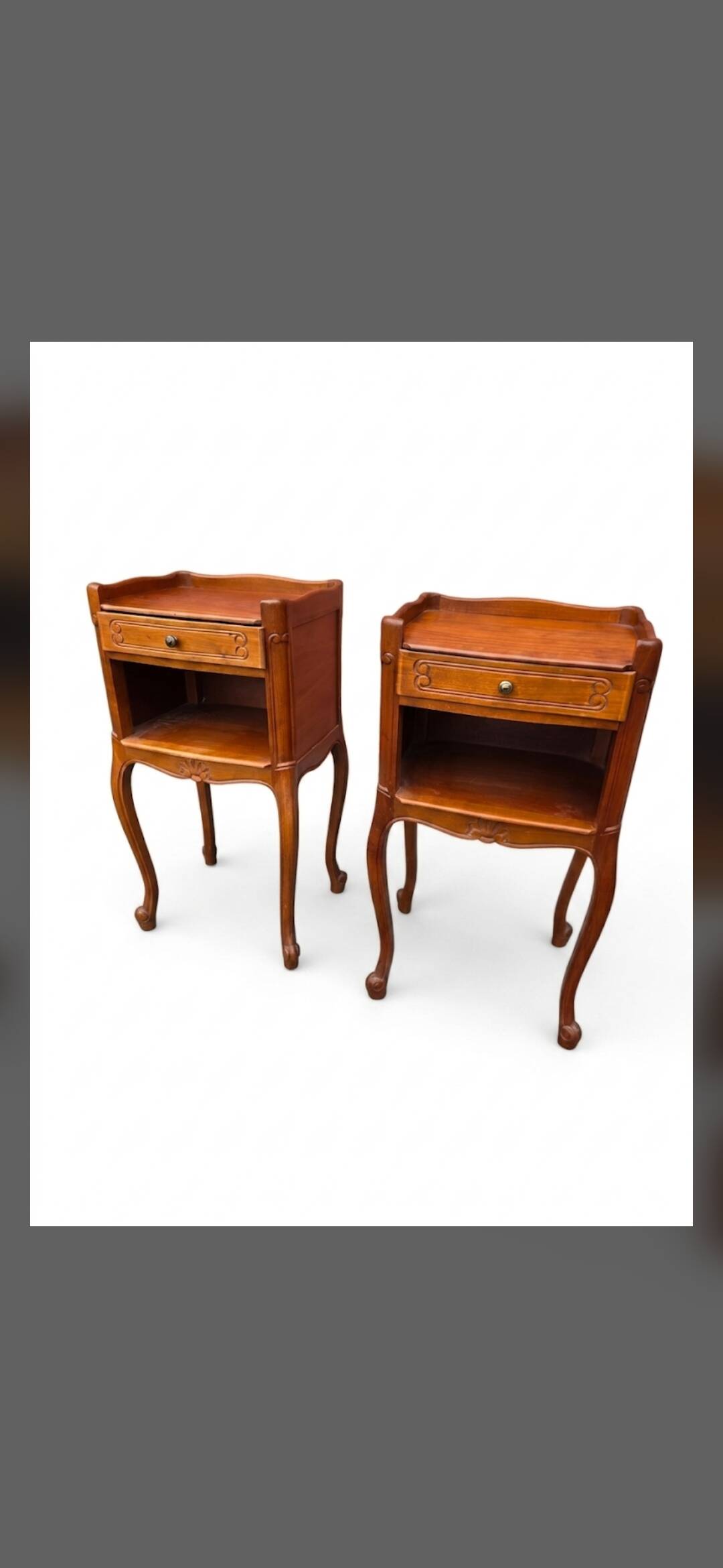 Pair of Louis XV style bedside tables in cherry wood.