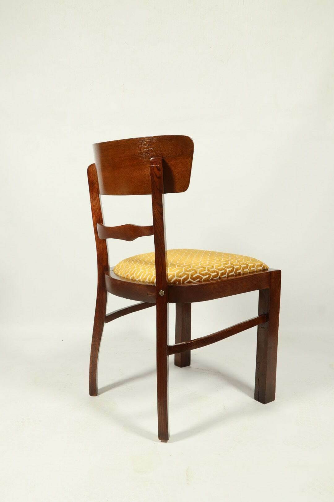 Chaise Art Déco des années 1940, chaise de cabinet Jacquard couleur or jaune tissu tapisserie d'ameublement géométrique Resto
