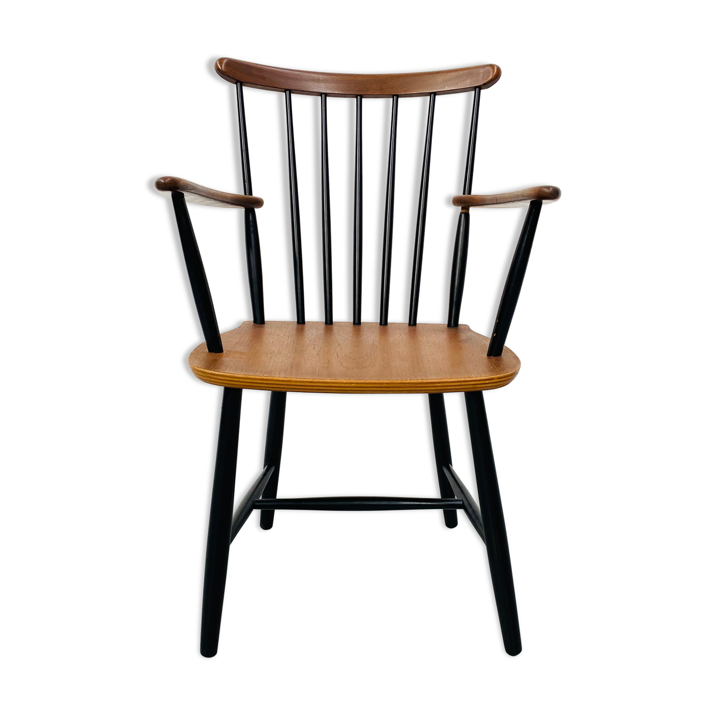 Danish spindle teak armchair, 1950s