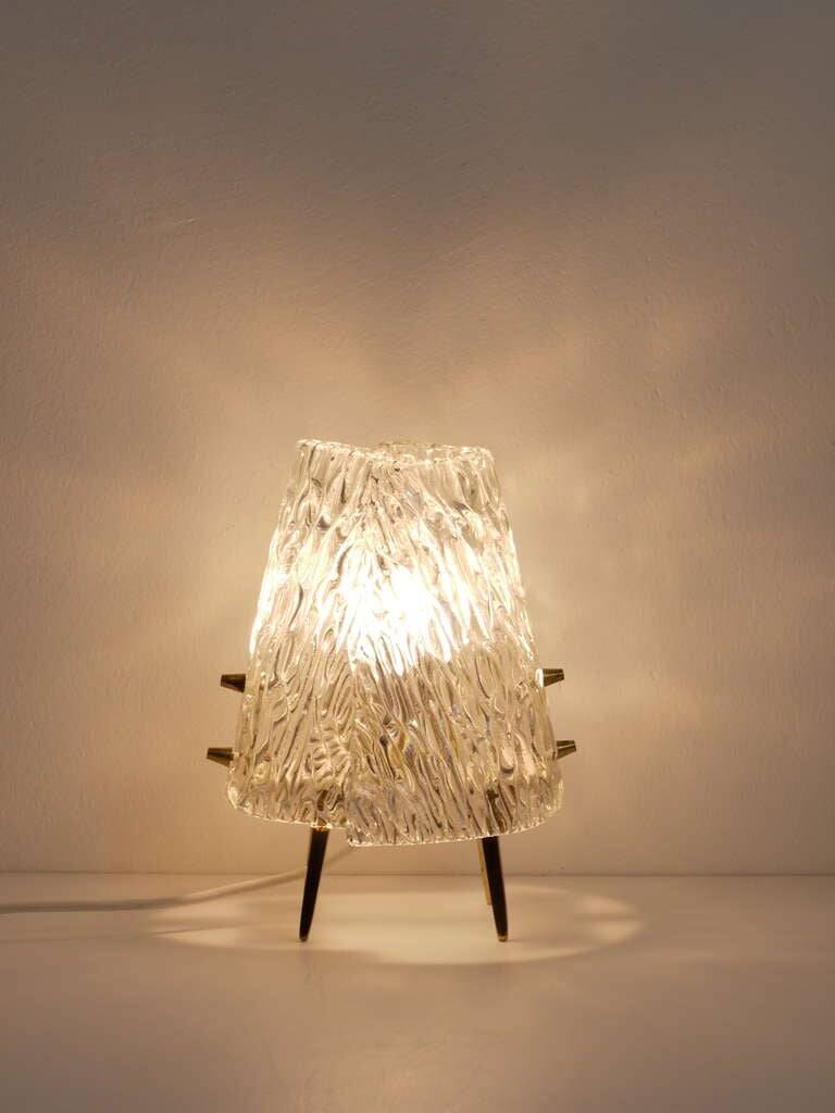 Pair of mid-century brass and textured glass table lamps, Austria, 1950s