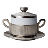 Vintage porcelain bowl with lid, silver-plated - For sugar, sauces, mustard, jam - Monopoli Italy 1950s - Elegant table decoration, gift idea