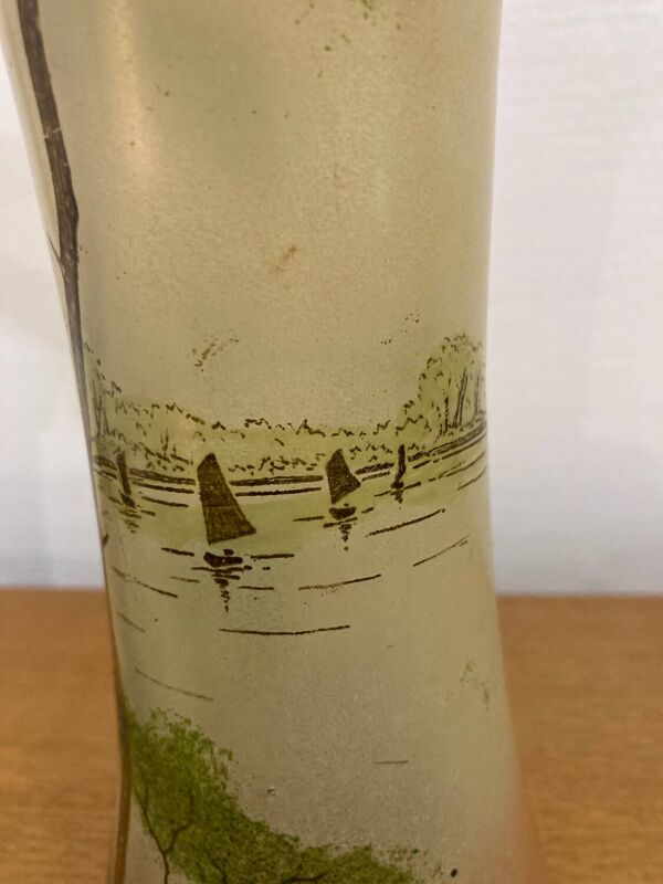 Vase verre émaillé « paysage lacustre » François Théodore Legras