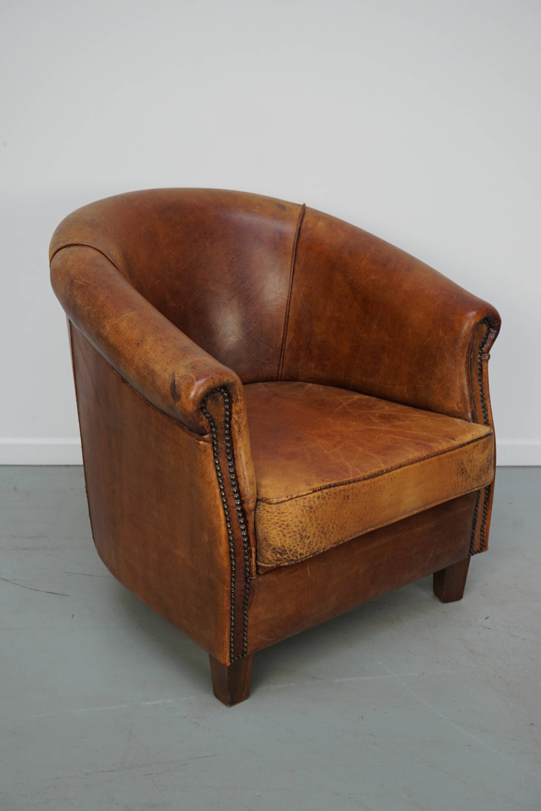 Vintage Dutch Club Chair in Cognac Leather