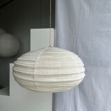 Suspension in rattan and japanese natural linen in the shape of a lantern h50 d30
