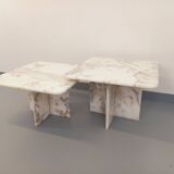Pair of vintage nesting coffee tables in white marble from the 1970s.