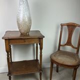 Vintage 80'S white and gold enameled blown glass vase Ht 45 cm