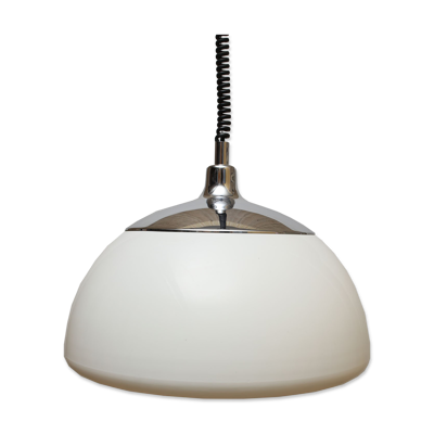 Suspension en plastique blanc et chrome 1970s
