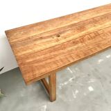 Grande table de ferme brutaliste en hêtre