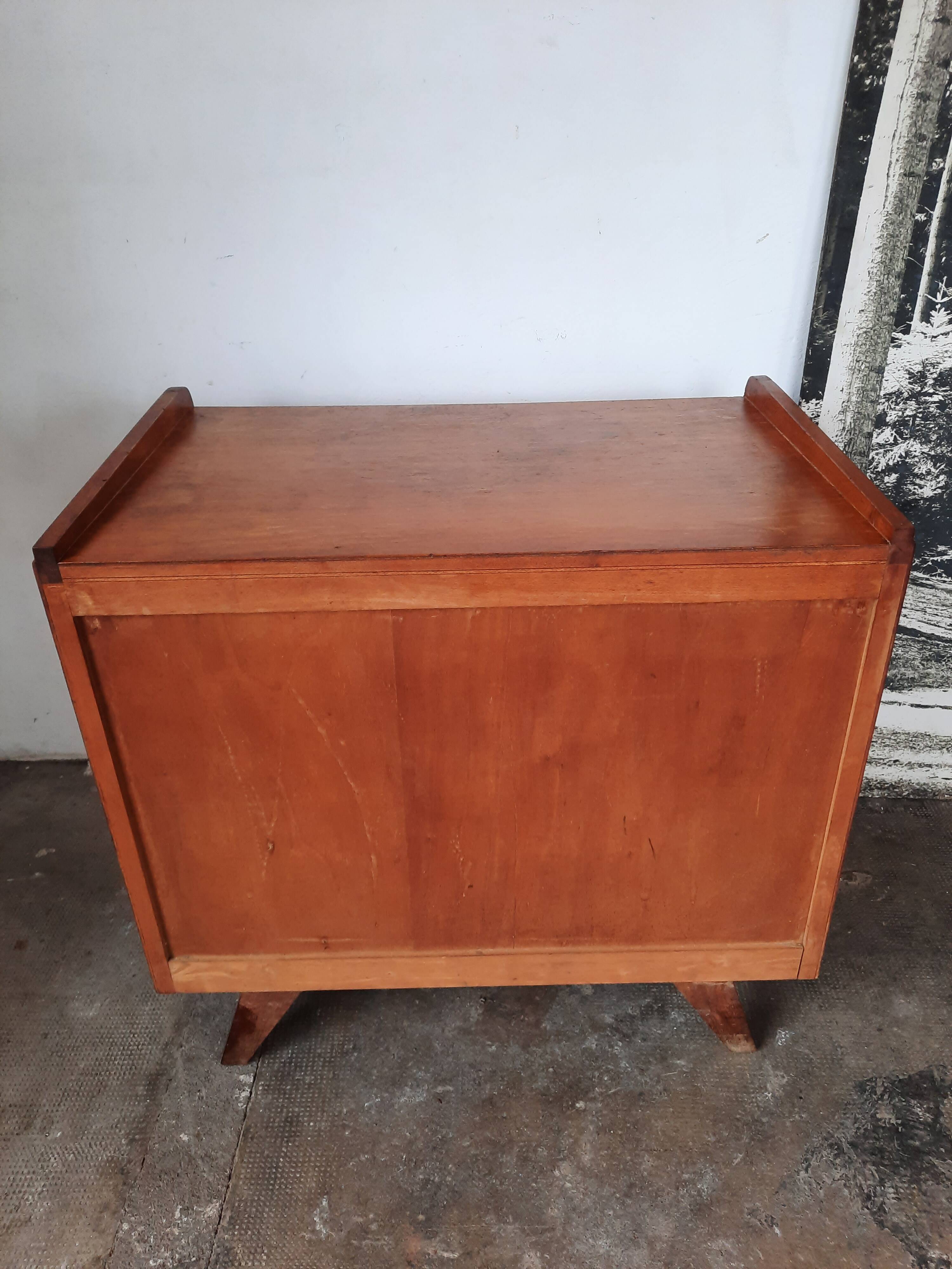 Oak chest of drawers with compass foot, vintage reconstruction