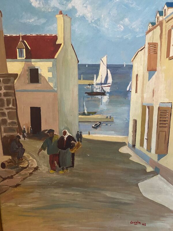 Vue de village signé Cousin de 1945