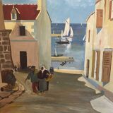 Village view signed Cousin from 1945