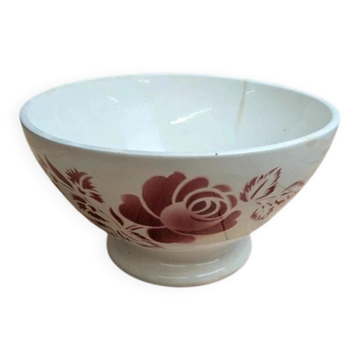 Old ironstone bowl from Digoin – Pink floral decoration – Vintage