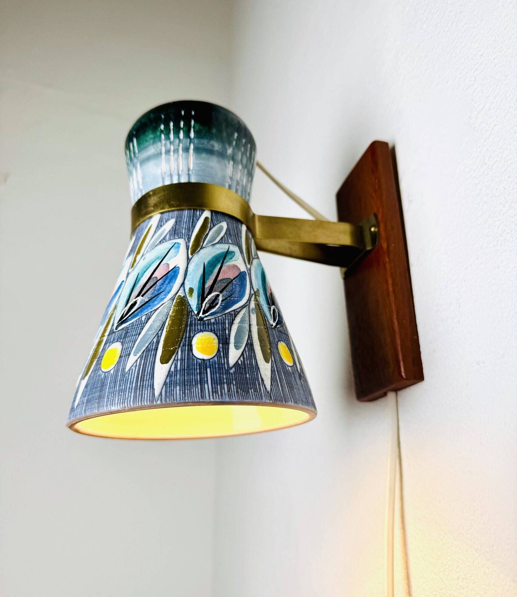 Decorative Sgraffito Ceramic Wall Lamp By Tilgmans Keramik, Sweden 1960S