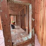 Teak shelves with a green patina