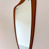 Vintage triangular wall mirror teak frame
