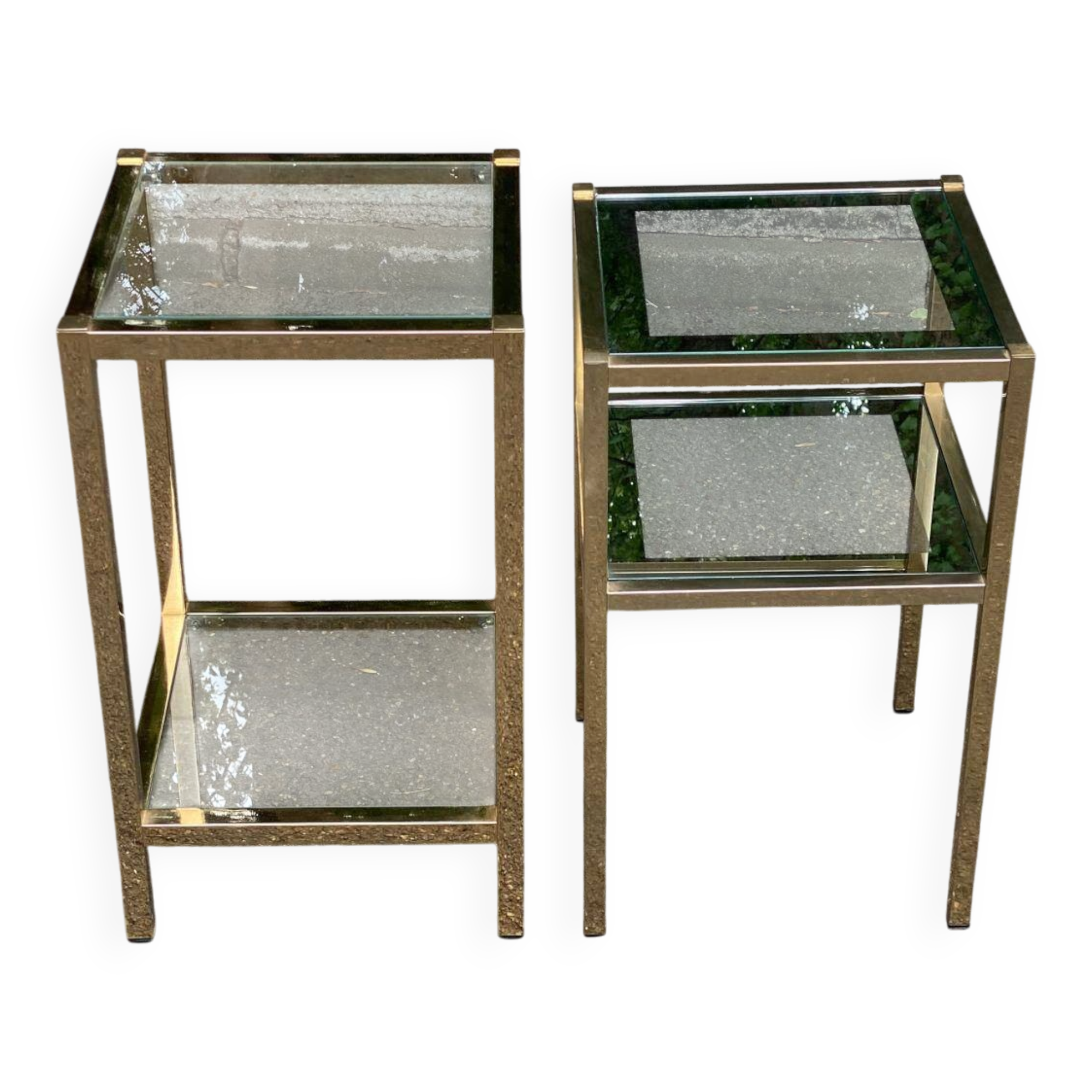 2 tables de chevets bout de canapé en laiton et verre transparent Maison Ja