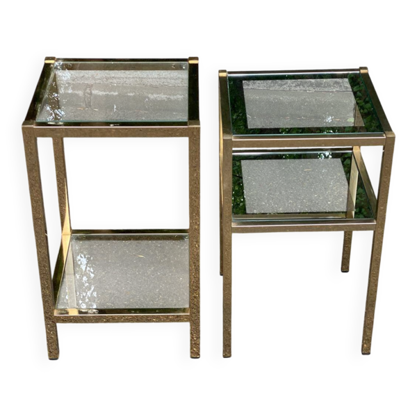 2 tables de chevets bout de canapé en laiton et verre transparent Maison Ja