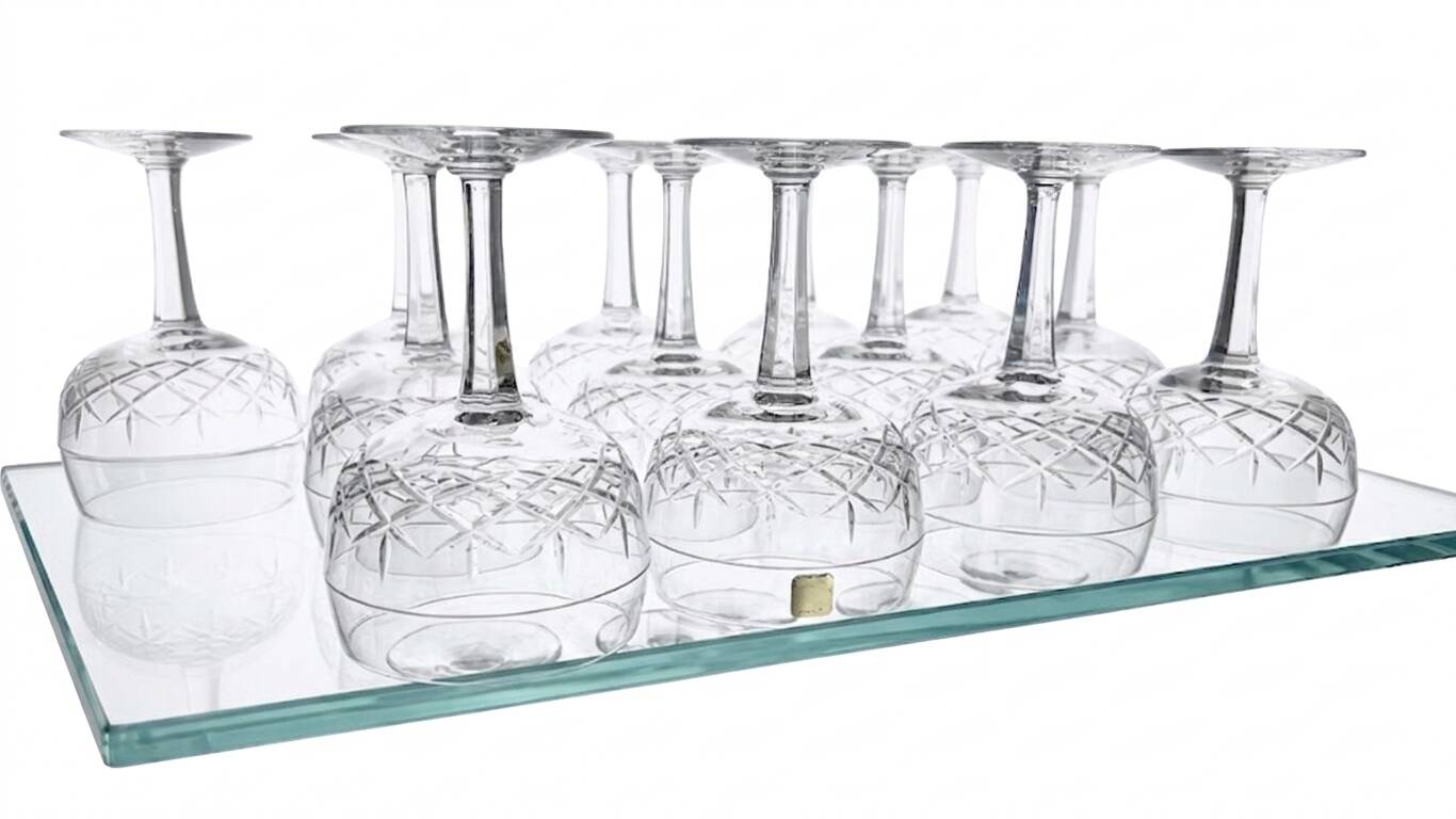Cut crystal champagne coupes from the 1950s.