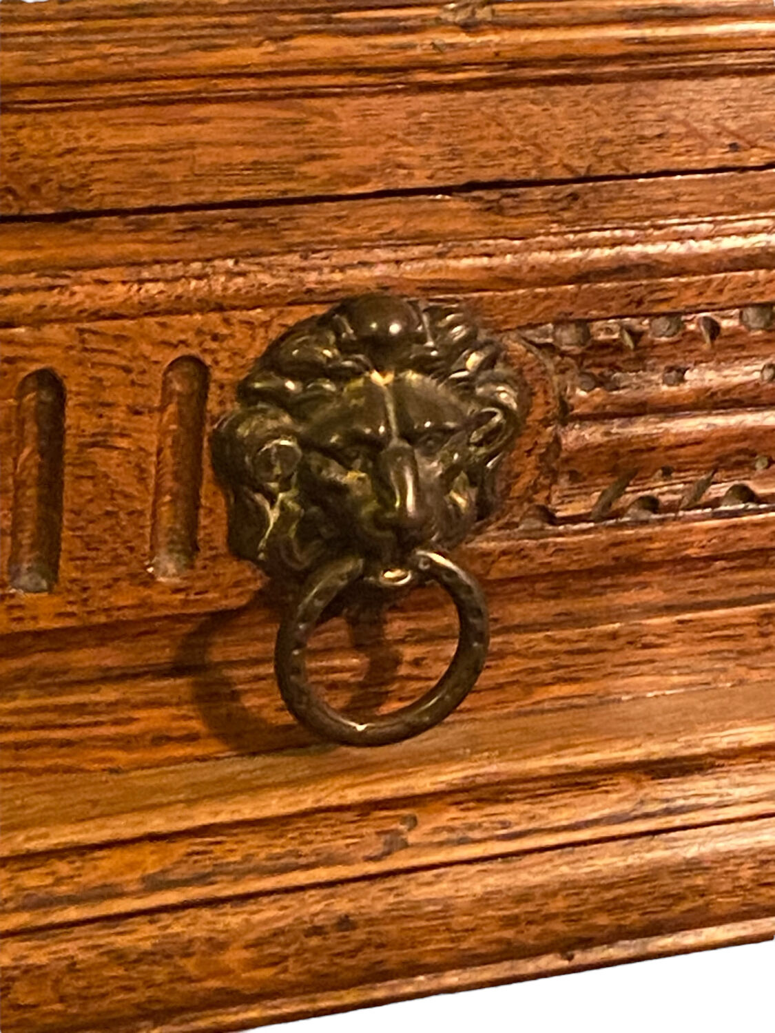 Lion's head oak shelf cabinet