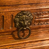 Lion's head oak shelf cabinet