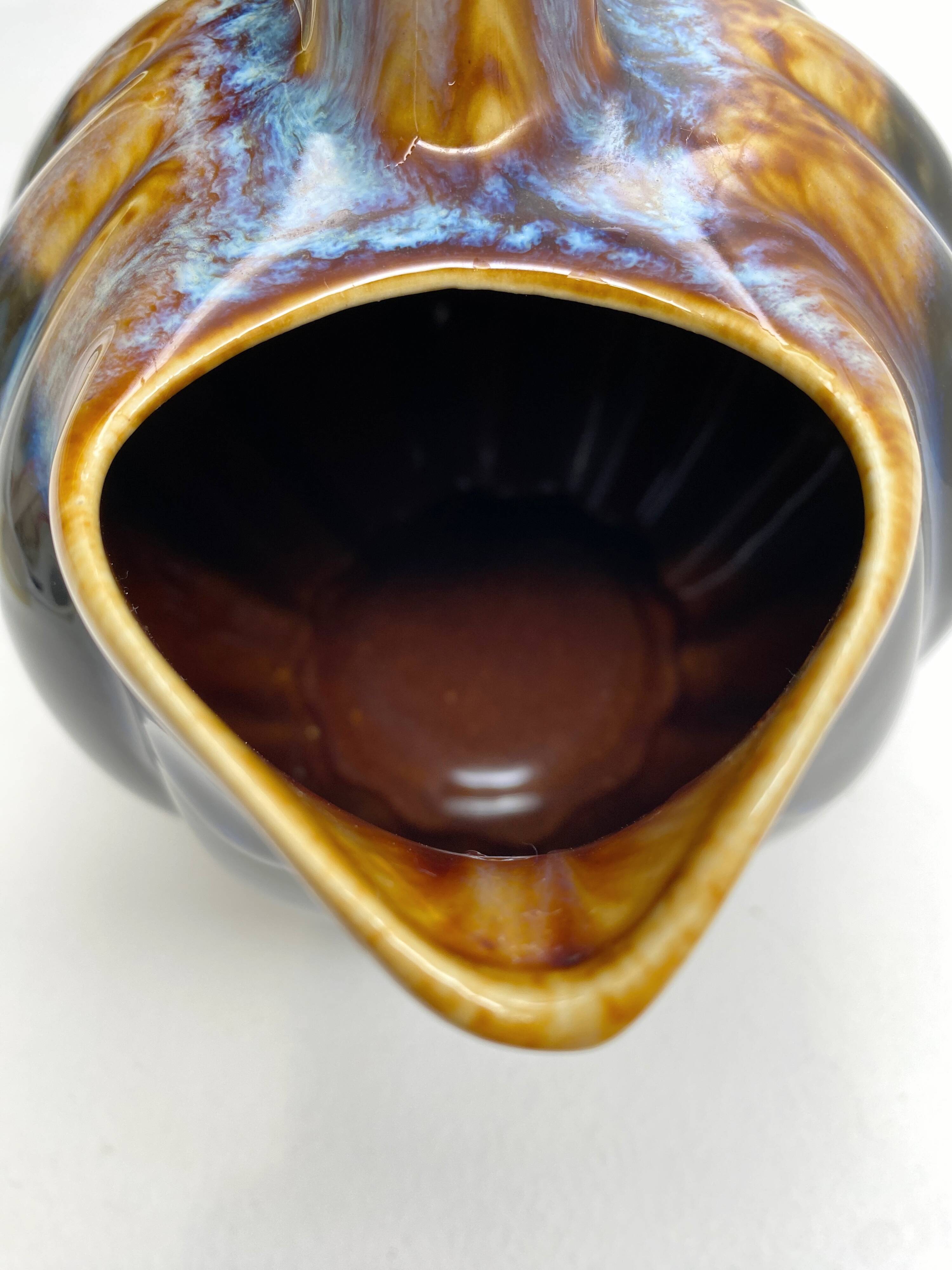 Pitcher Vintage jug in brown and blue ceramic in the shape of a melon