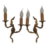 Pair of Elegant French Bronze Opposite Acanthus Leaf Double Wall Sconces