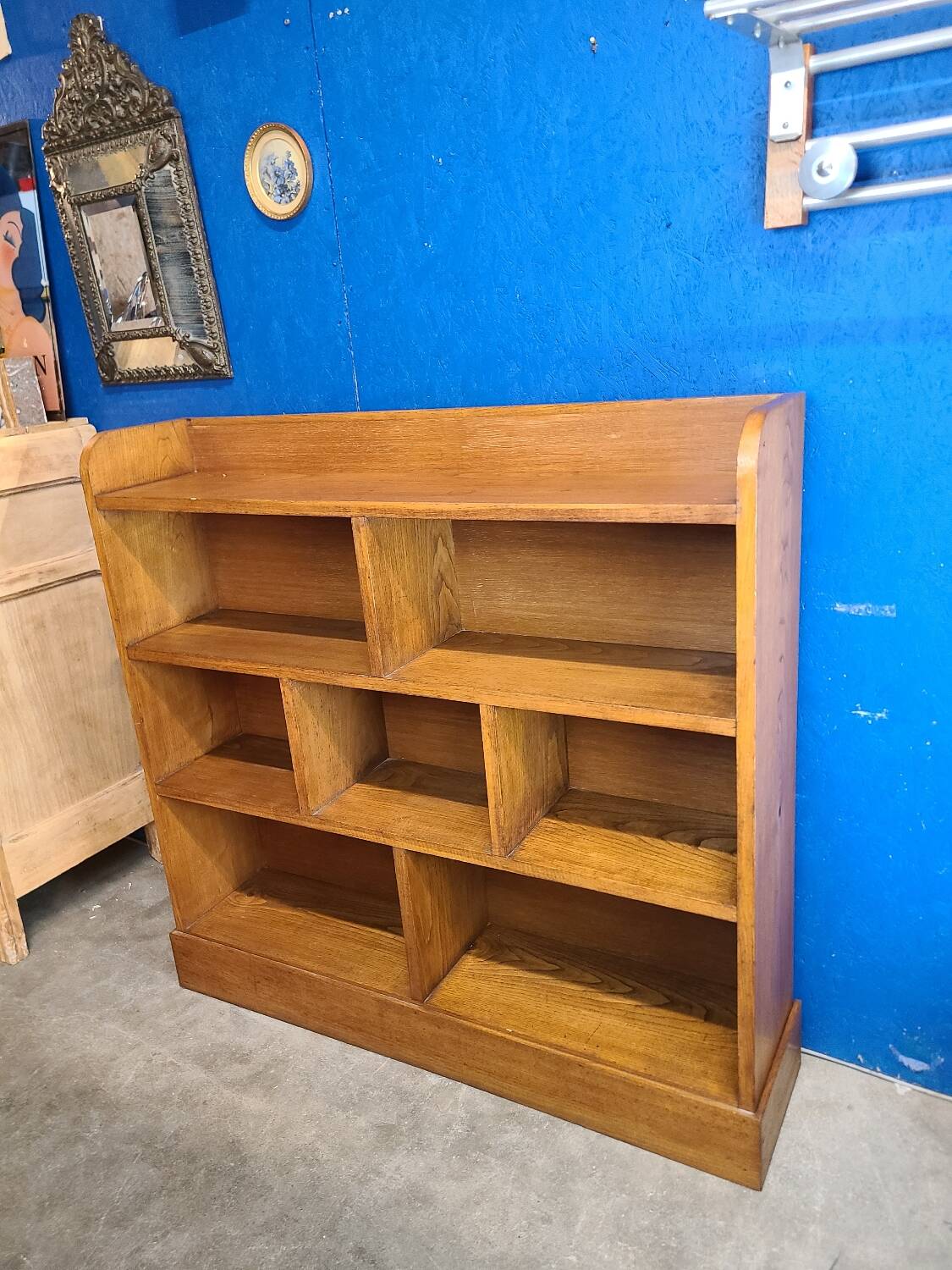 Large shelf, vintage solid oak bookcase from the 60s