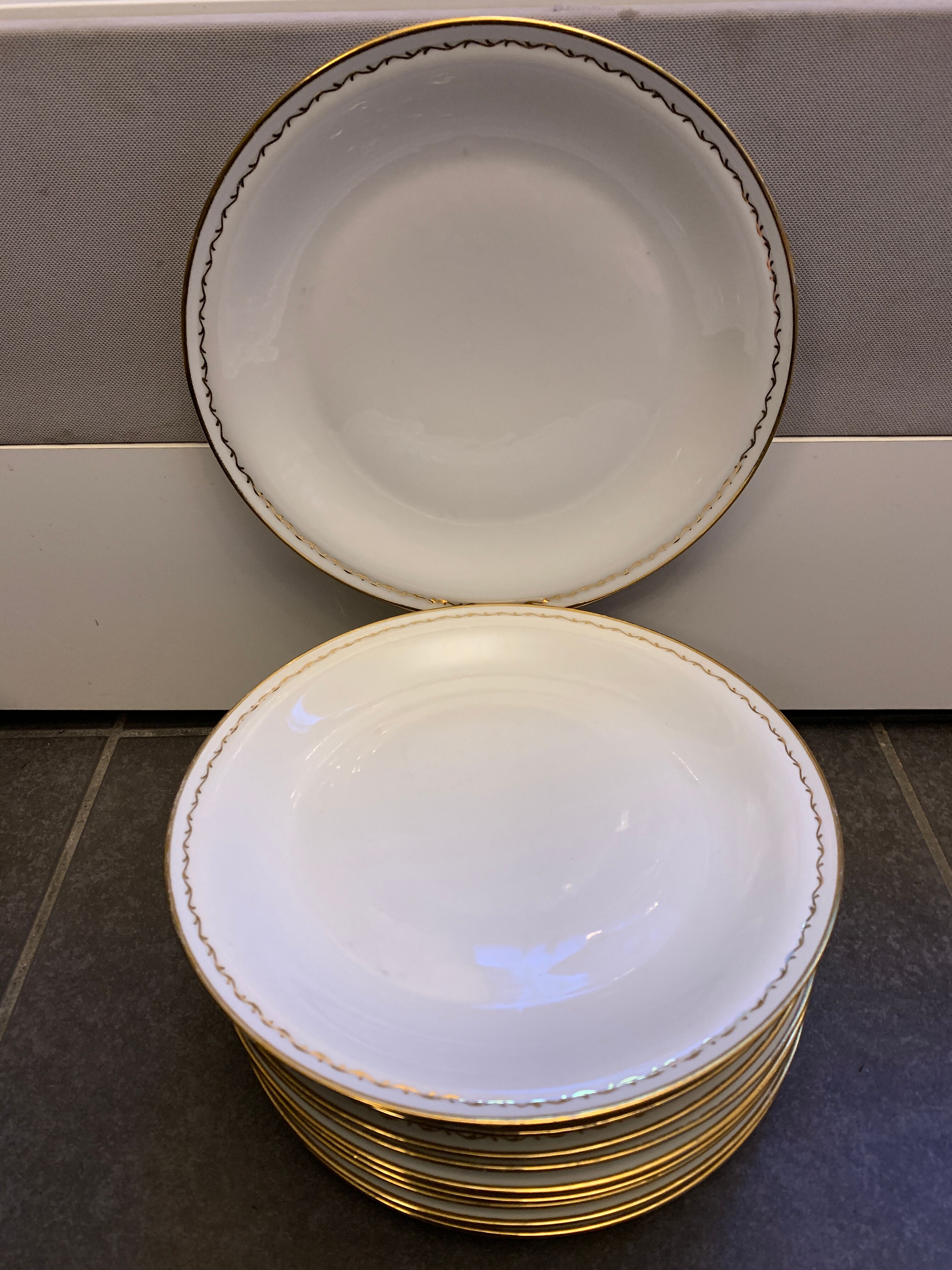 12 flat porcelain plates from Chartres sur Cher, Tiffonnet et Cie