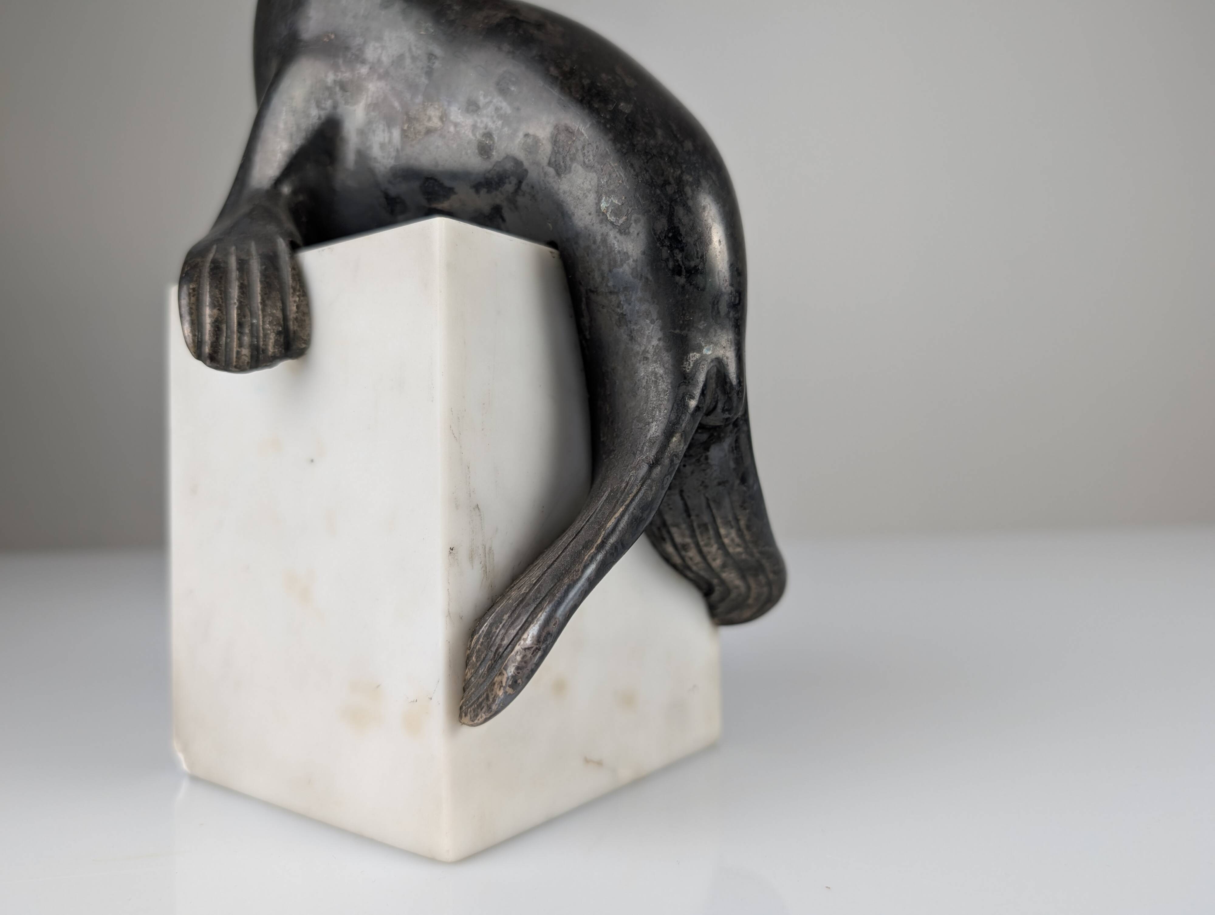 Art Deco Chryselephantine Sculpture Sea Lion att. Marcel-André Bouraine, 1900s