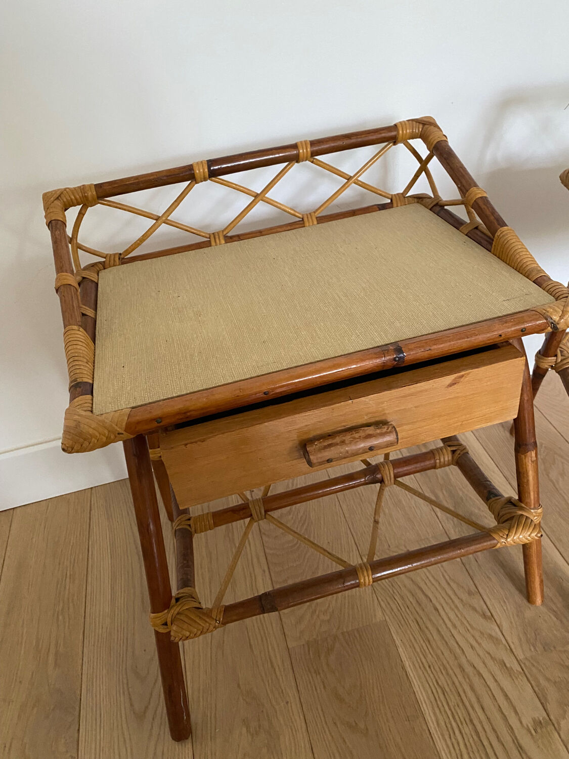 Pair of rattan bedside tables