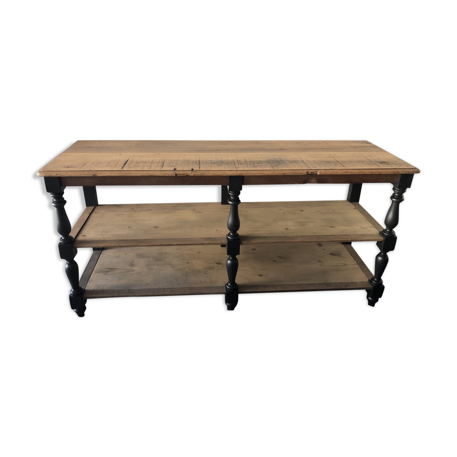 Draper in oak trade counter table / haberdashery