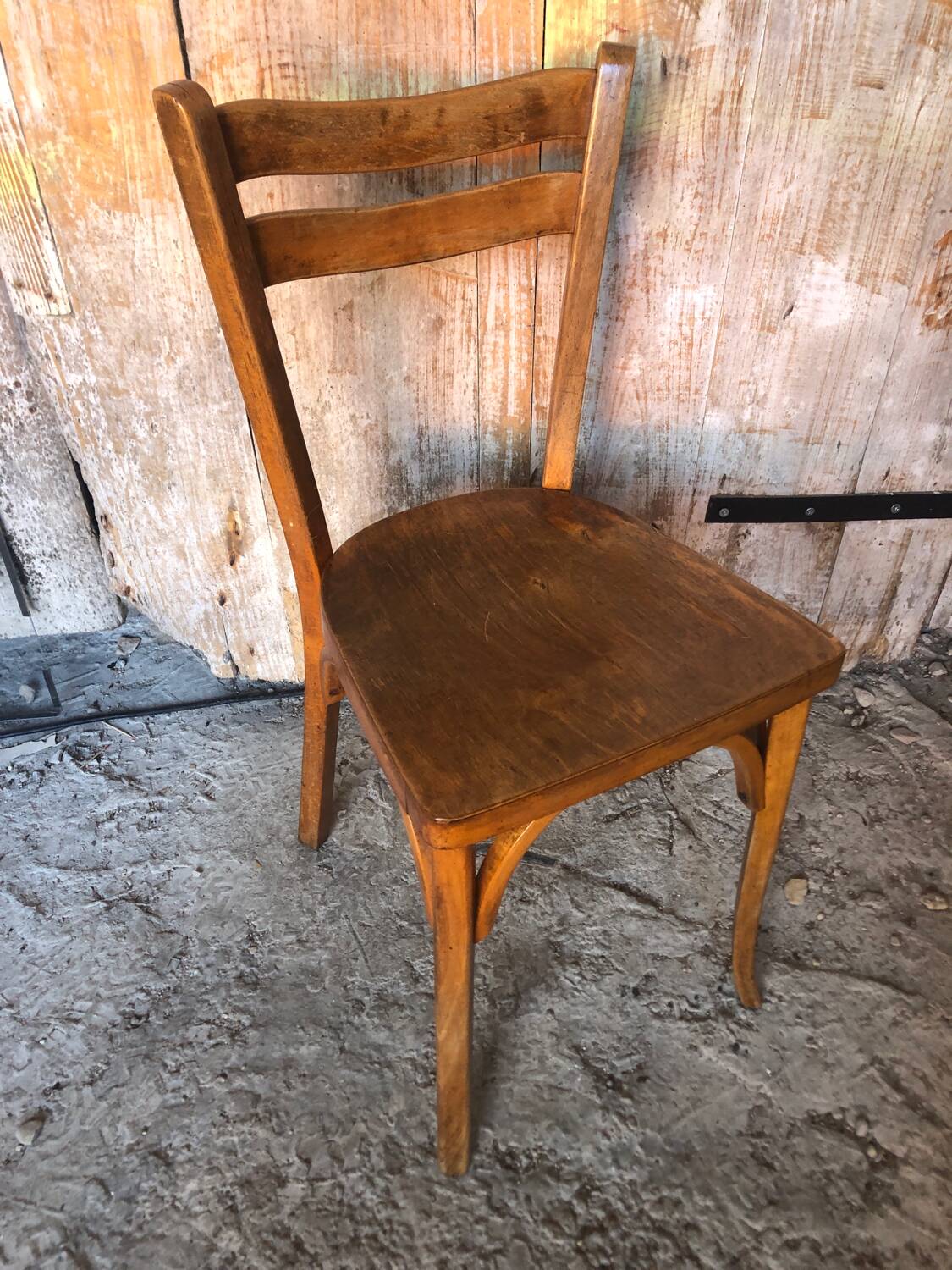 Old vintage baumann light wood bistro chair #a566