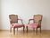 Pair of antique Louis XV armchairs in wood, caning and pink velvet.