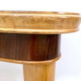 Vintage Beech and Maple Dining Table with a Patterned Blue Glass Top, Italy