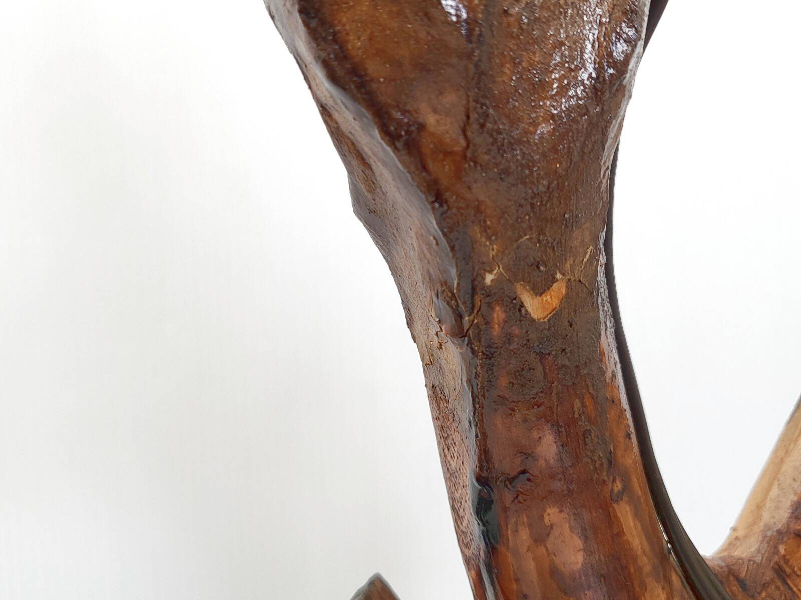 Vintage table lamp 1970s brutalist organic vegetal sculpted wood 70s