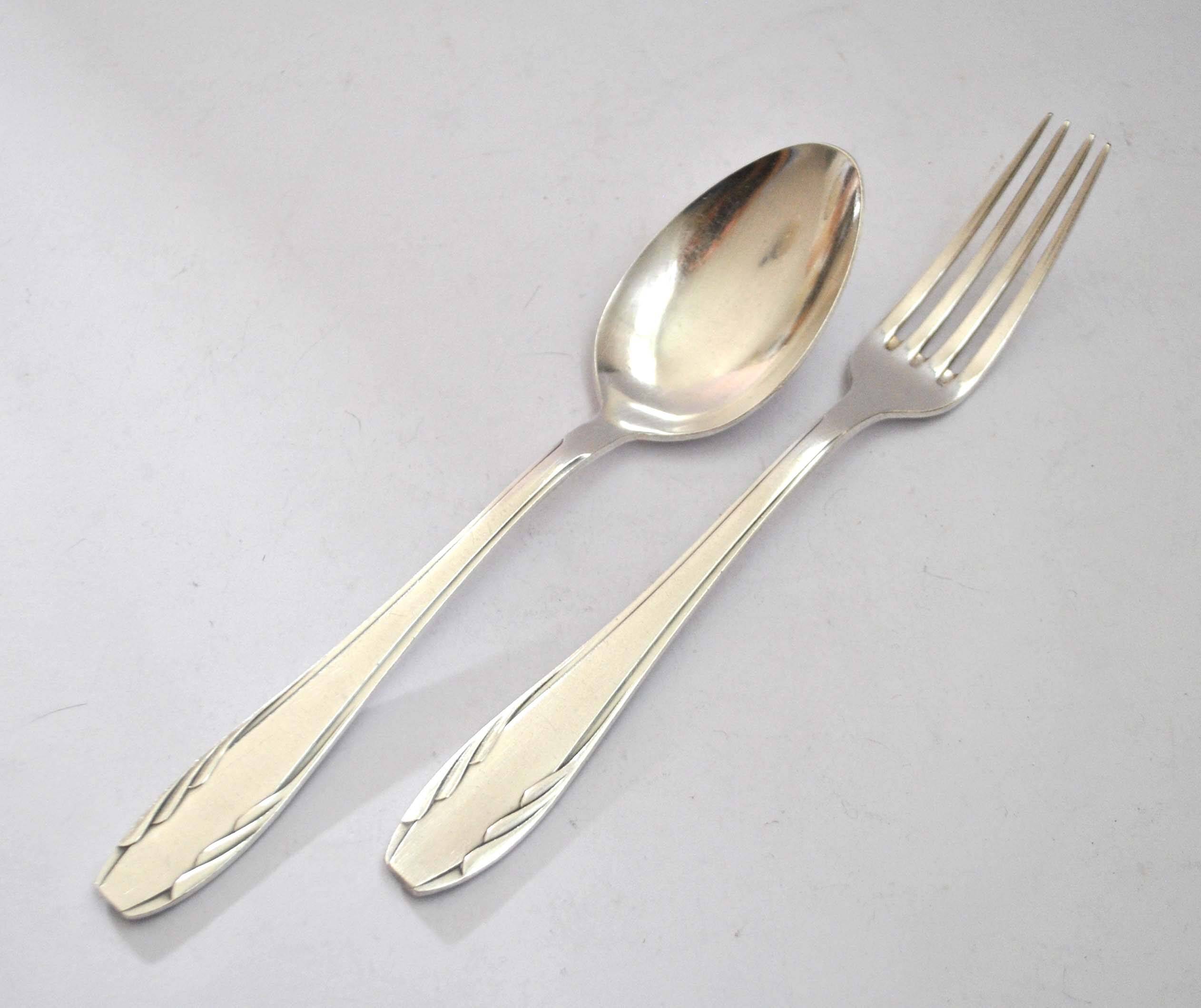 Vintage gulden cutlery in silver metal - fork + modernist spoon 1940/1950