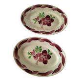 Duo de raviers Gien modèle Barbizon, décor floral peint main, années 30-40