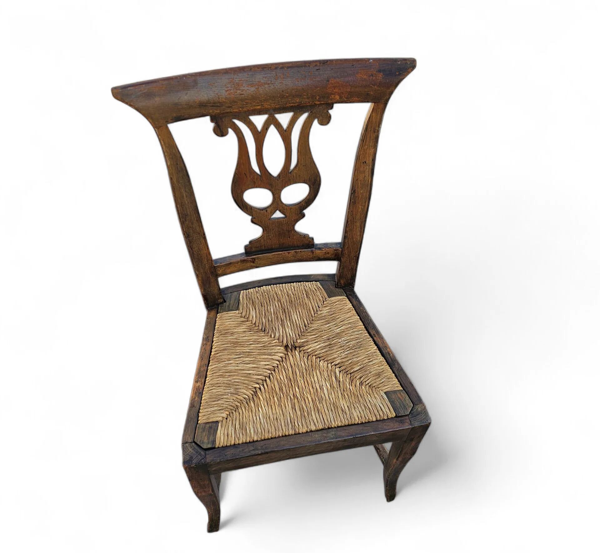 4 x elm dining chair with a carved back frame in a rosette / France / 1890-1900