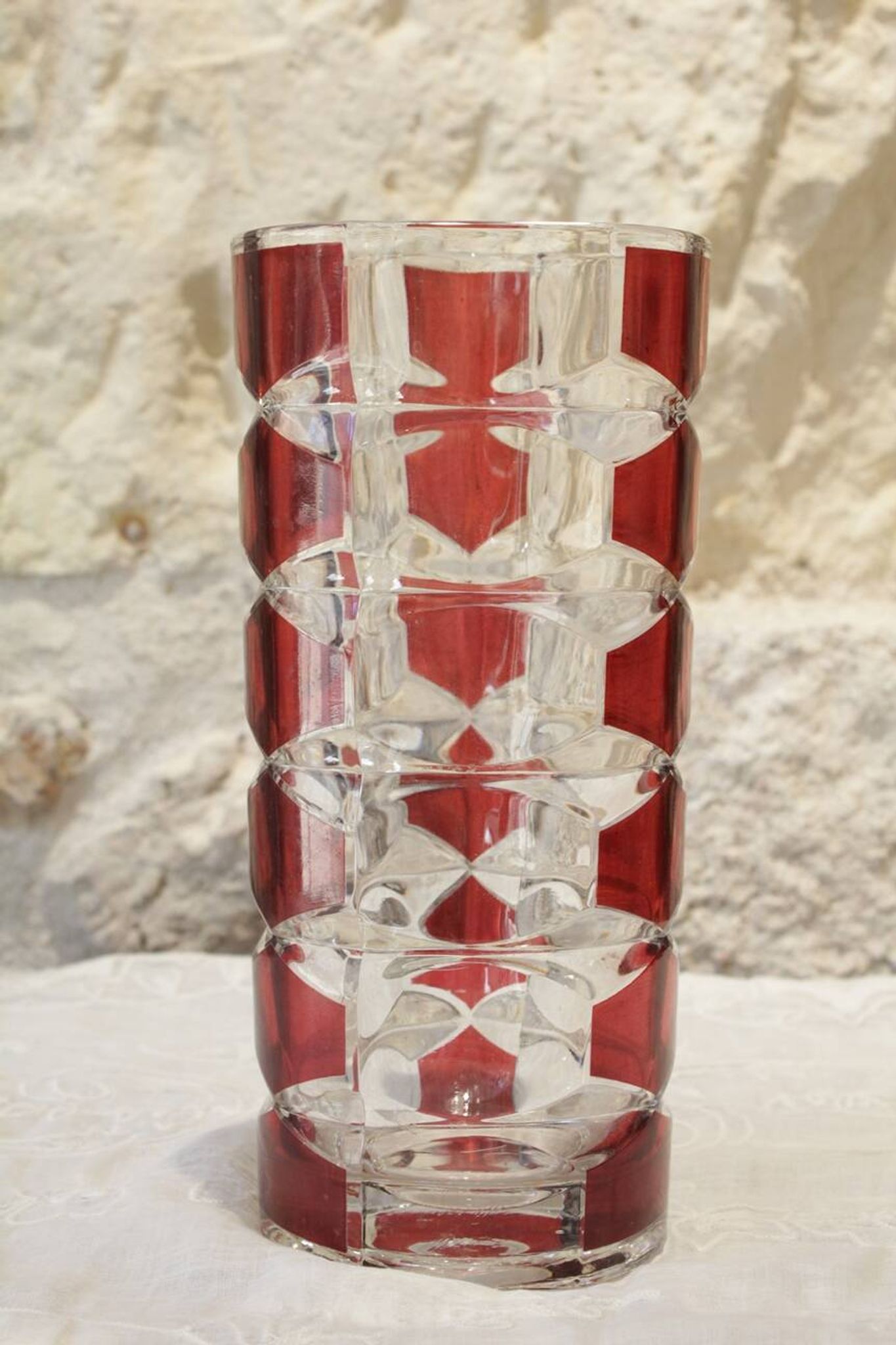 Ruby-colored glass vase by JG Durand and produced by Luminarc circa 1970