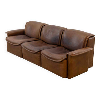 Canapé modulable De Sede DS-12 en cuir cognac, années 70