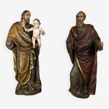 Two saints in polychrome wood, portugal, 17th century