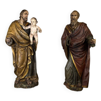 Two saints in polychrome wood, portugal, 17th century