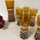 Service à orangeade verre ambré et rotin année 60