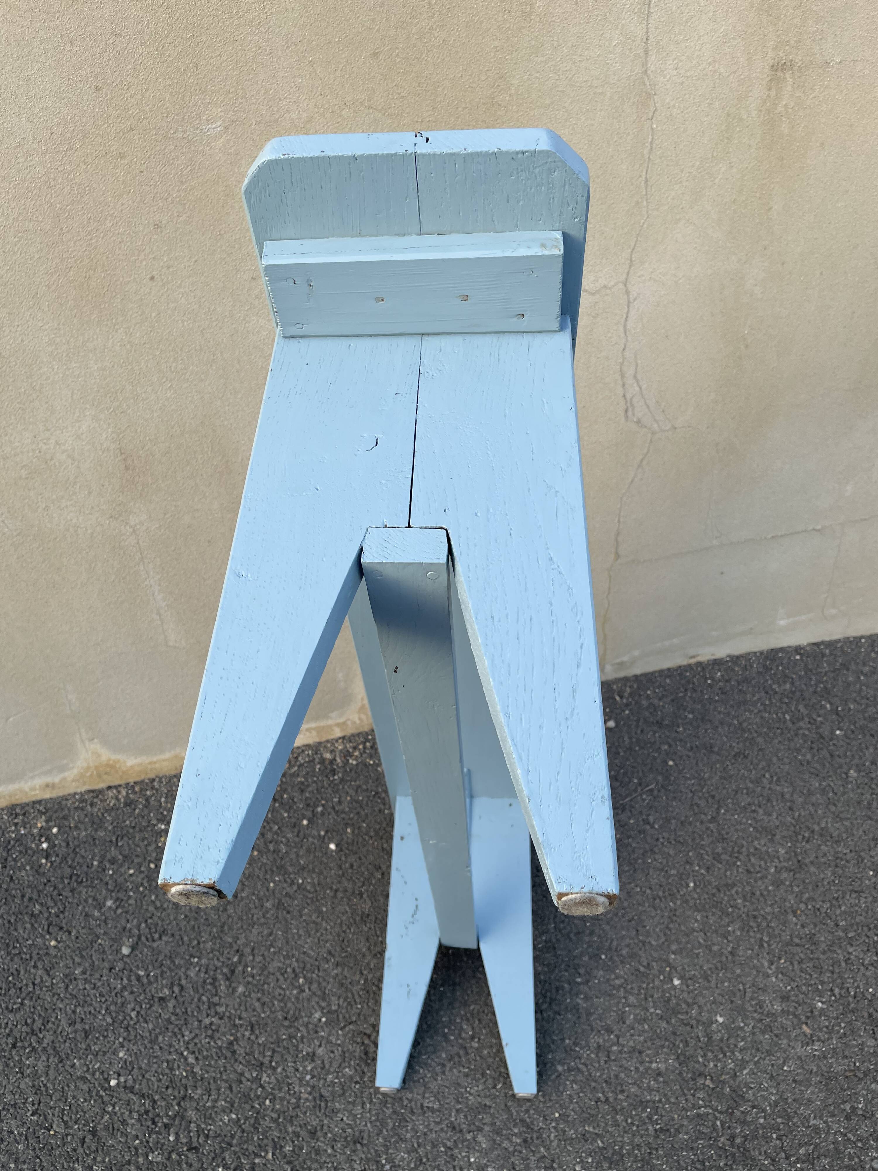 Blue painted wooden bench