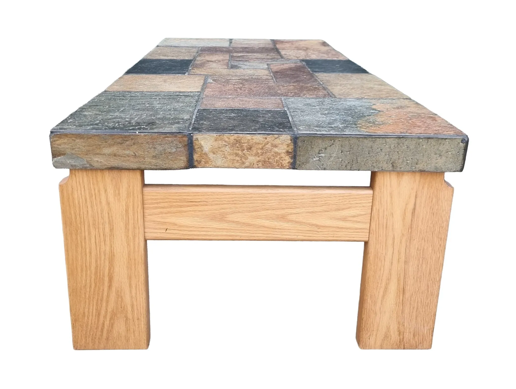 Van Bennekom slate & oak coffee table, Netherlands, 1970s – Kingma style