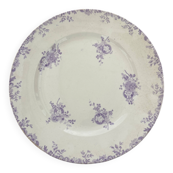 Plat de service antique Longwy Hanoï • Vaisselle en transfert lavande, vers 1890-1900