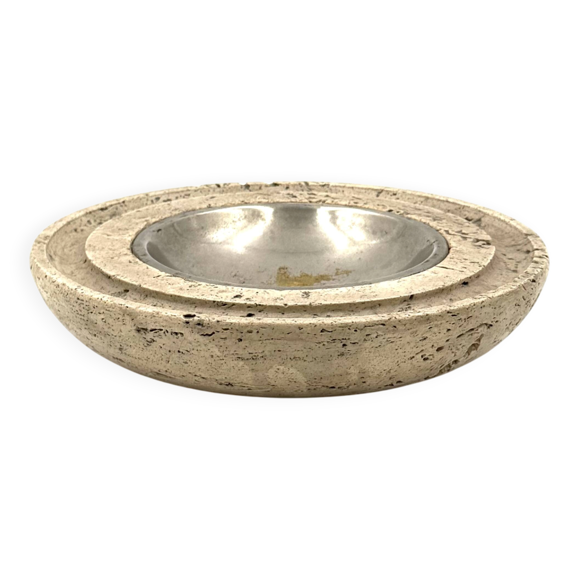 Travertine & brass vide poche / ashtray, Cerri Nestore, Italy, 1970s