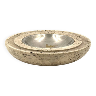 Travertine & brass vide poche / ashtray, Cerri Nestore, Italy, 1970s
